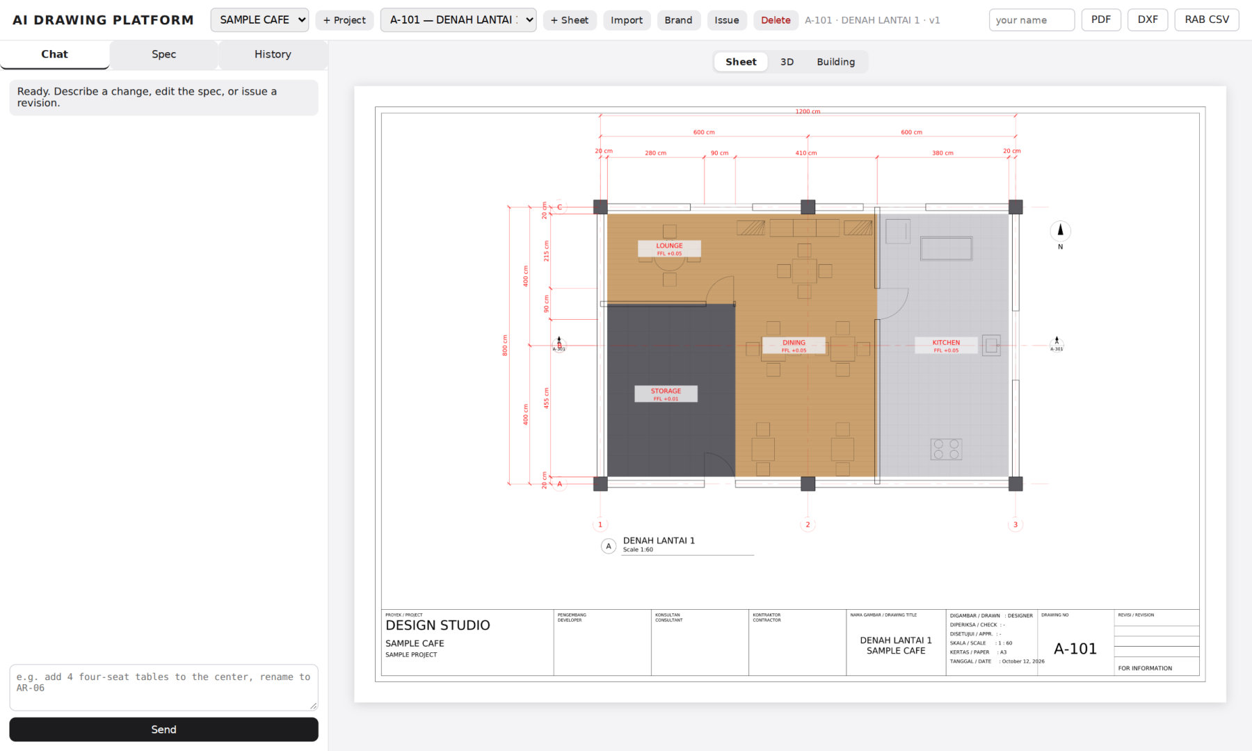 The platform showing the plan sheet next to the chat