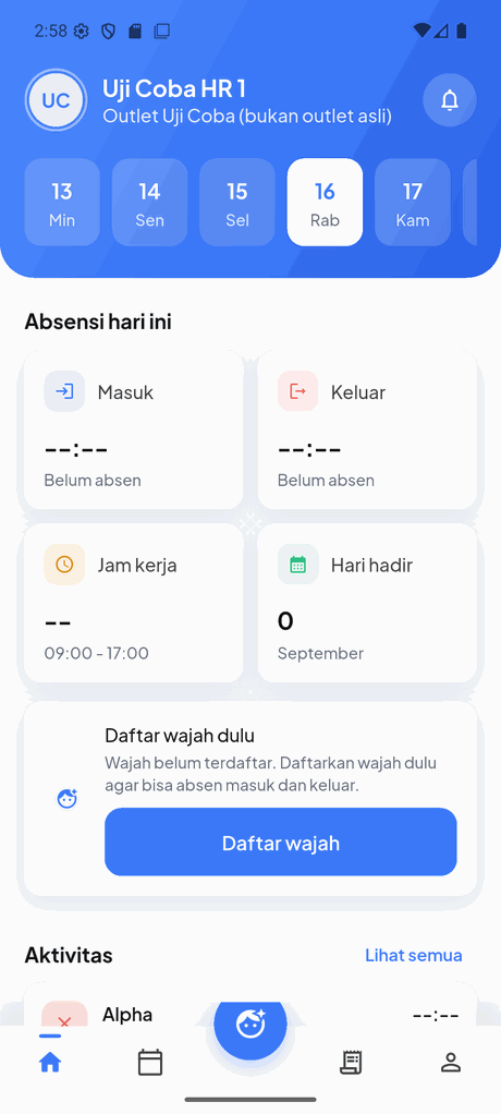 Employee app home screen